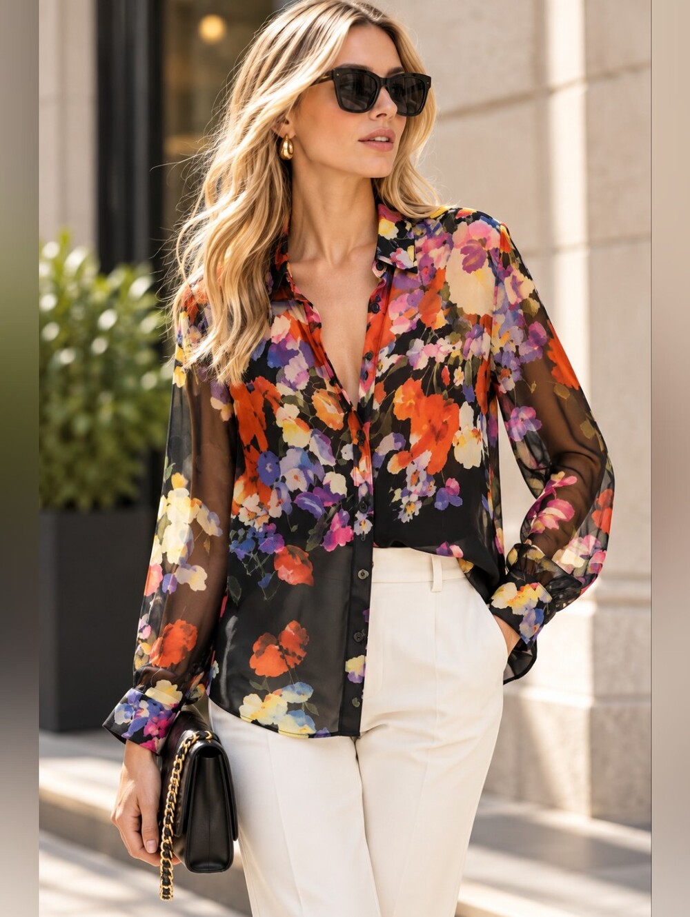 Covet Sheer Floral Black Blouse M